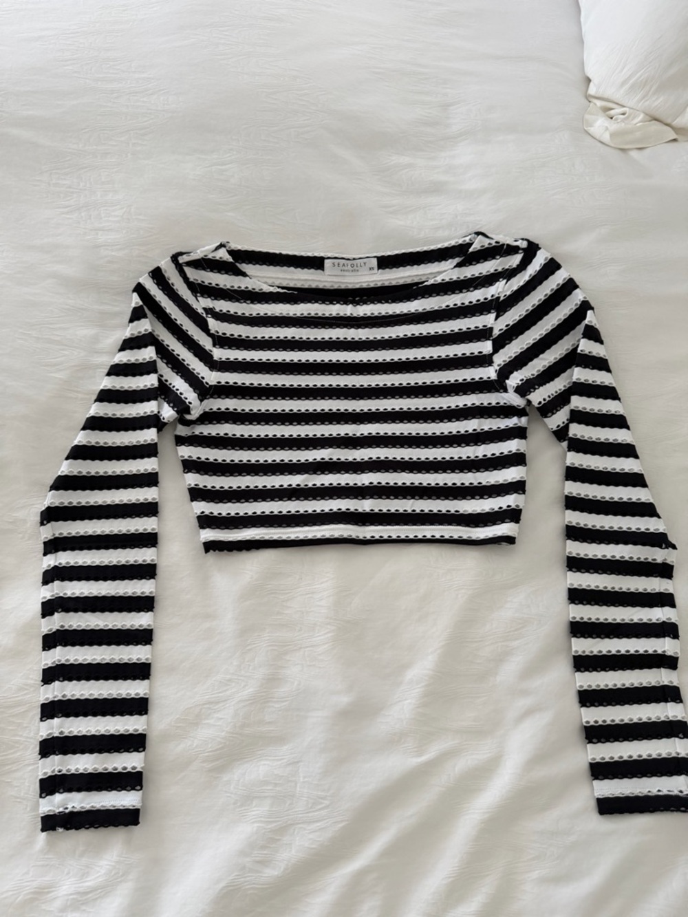 Seafolly Black & White Striped Cropped Long-Sleeve Top